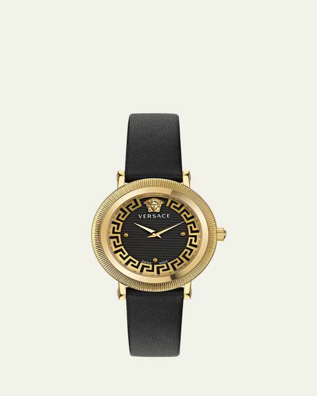 35mm Greca Flourish Watch with Leather Strap, Black